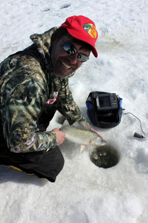 Ice fishing for walleye